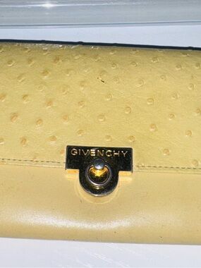 Givenchy Yellow Ostrich-Effect Leather Clasp Wallet